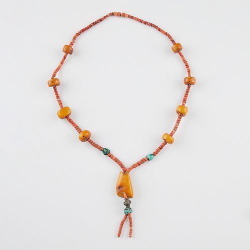 Indian Necklace w/ Coral, Turquoise, & Amber