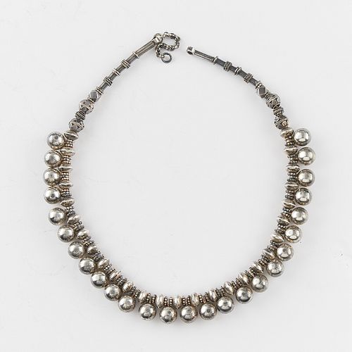 Silver Beaded Necklace Likely Indian