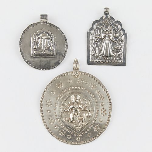 3 Indian Silver Pendants