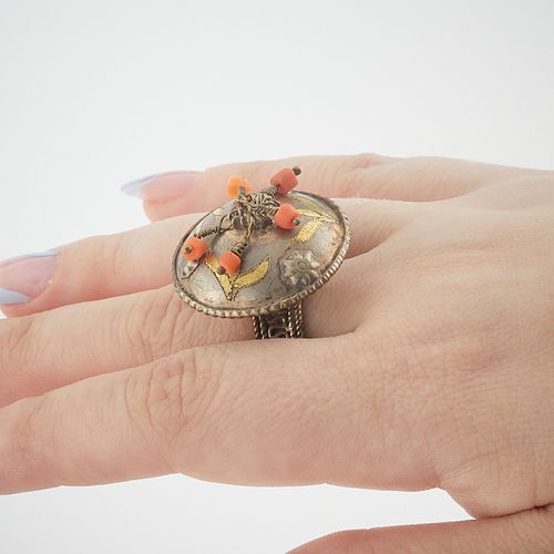 Silver Ring with Carnelian Beads