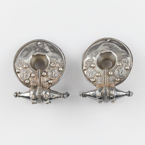 Pair of Indian Akota Silver Earrings