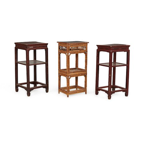 3 Chinese Plants Stands - Bamboo & Hardwood