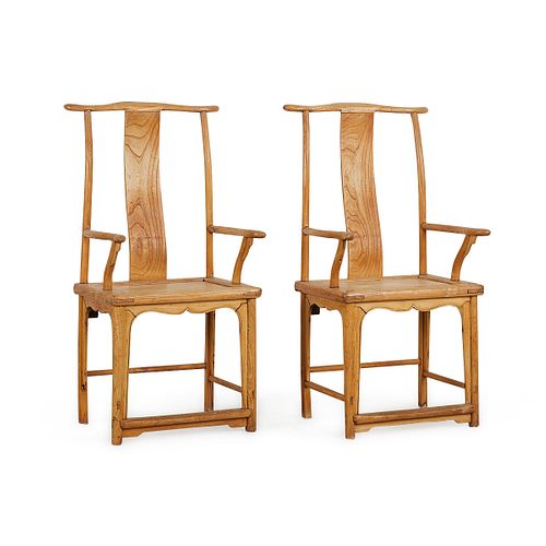 Pair 19th c. Chinese Yolk Back Hardwood Armchairs