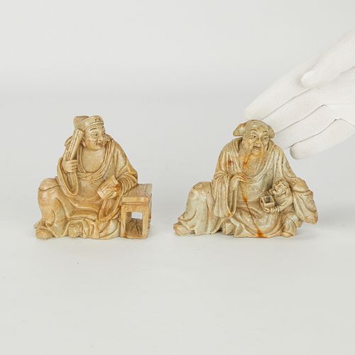 Group of 2 Chinese Carved Soapstone Figures
