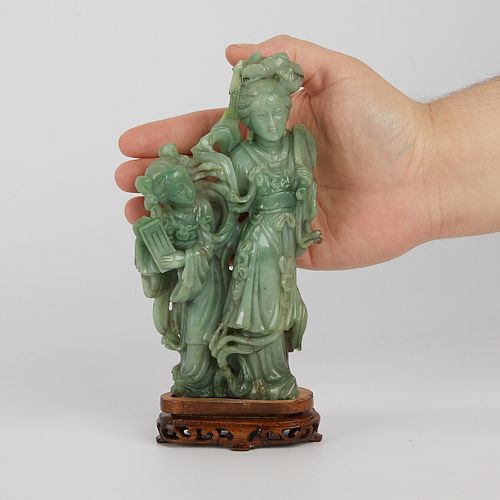 Chinese Jade Carving of Meiran and Attendant