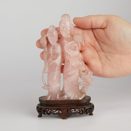 Chinese Rose Quartz Carving with Stand