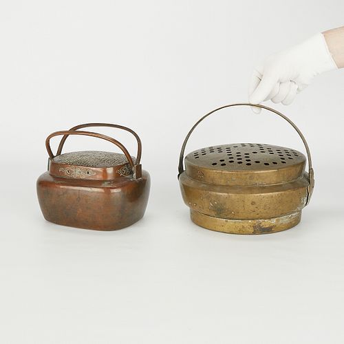 Group of 2 Large Chinese Metal Handwarmers