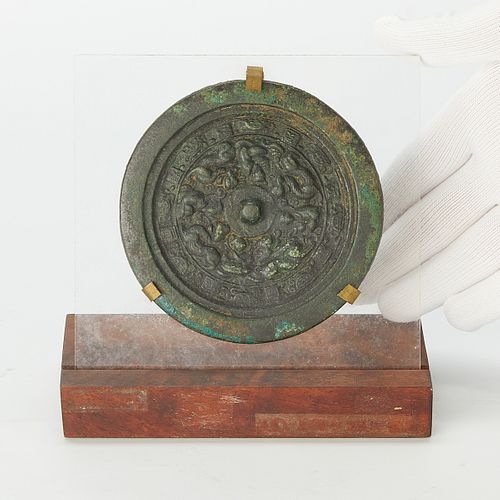 Chinese Han High Relief Bronze Mirror w/ Dragons