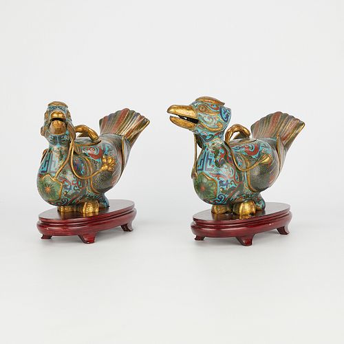 Pr Chinese Cloisonne Duck Incense Burners