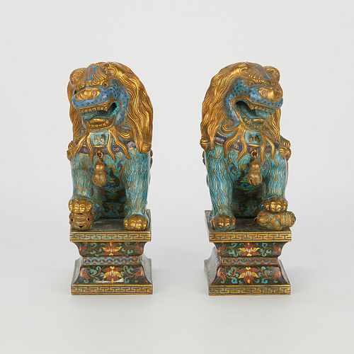 Pair Chinese Cloisonne Foo Dogs Lions