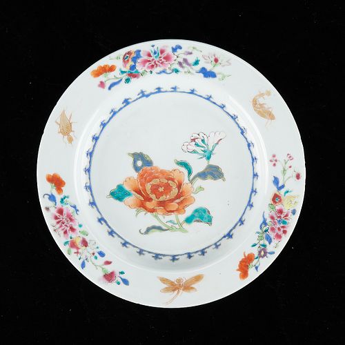 18th c. Chinese Porcelain Plate w/ Flowers & Bugs