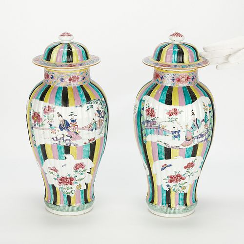 Pair 18th c. Chinese Export Porcelain Vases