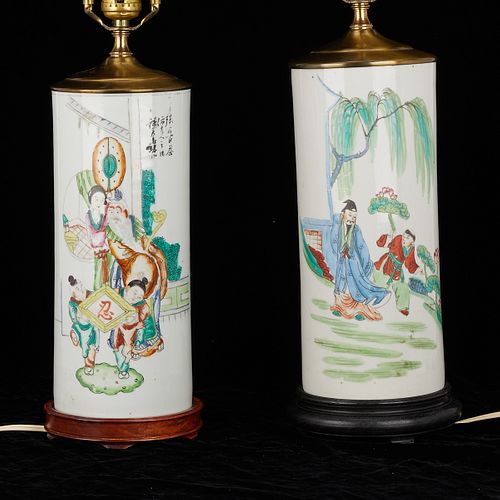 Pair of Chinese Porcelain Hat Stands as Lamps