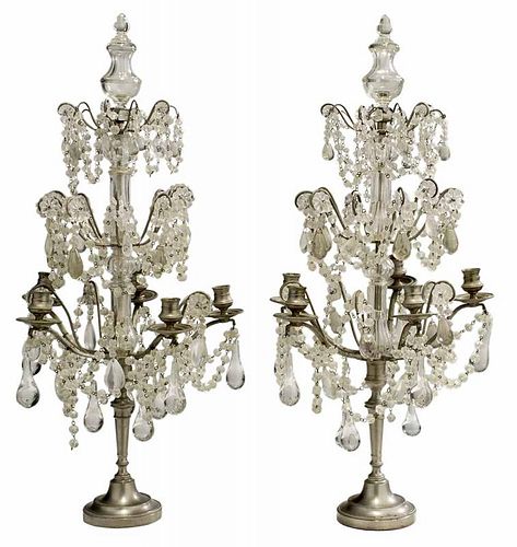 Pair Pewter and Cut Crystal Three-Tier