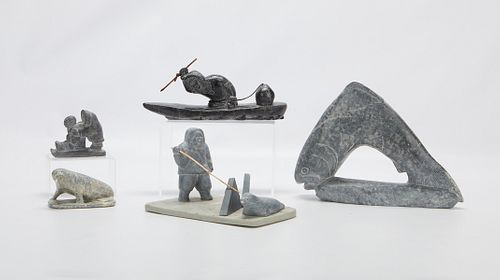5 Inuit Soapstone Carvings - Al Wolf, Nigiyok