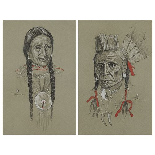 2 Ace Powell Native American Portrait Drawings