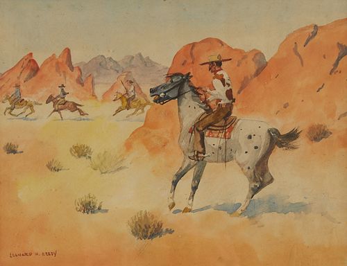 Leonard Reedy "Dodging the Sheriff" Watercolor