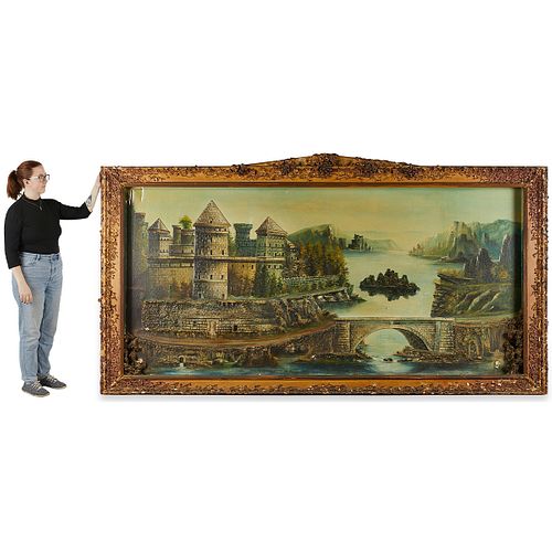 Large Naive Textured Castle Painting