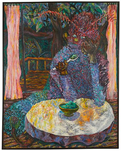 Doug Argue "Purple Monster Eating" Painting 1985