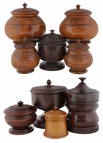 Nine Treenware Jars and Humidors