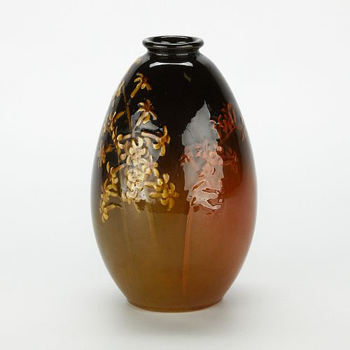 Lonhuda Pottery Vase w/ Poss. Forsythia Flowers