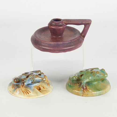 3 Fulper Pottery - Flower Frogs & Candlestick