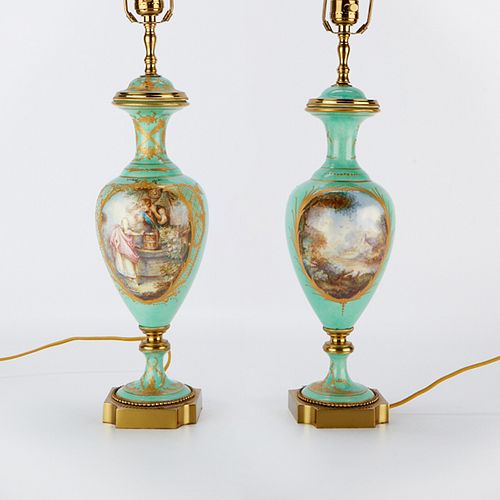 Pair of Sevres Style Old Paris Porcelain Lamps