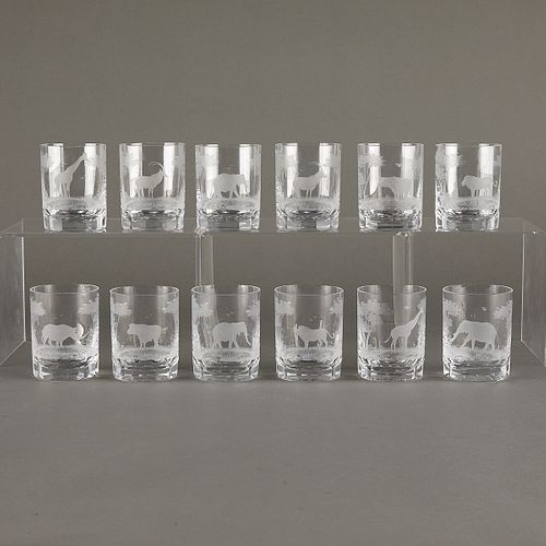12 Queen Lace African Animal Crystal Glasses