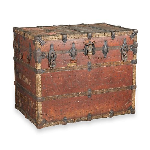 Antique Leatheroid Travel Steamer Trunk
