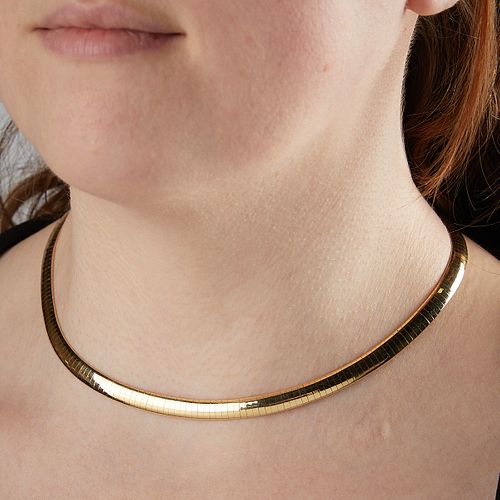 Aurafin Domed Omega 14k Gold Necklace