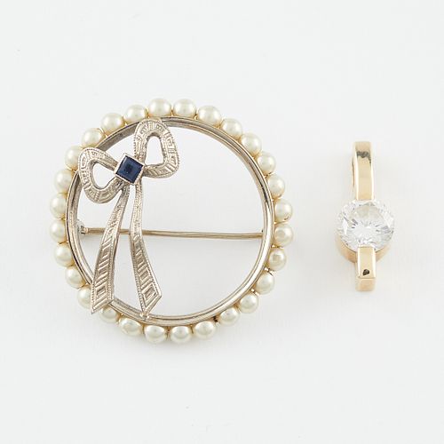 2 Pcs Gold Jewelry - Diamond Pendant & Brooch