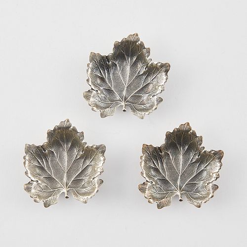 3 Mini Buccellati Sterling Silver Leaf Dishes