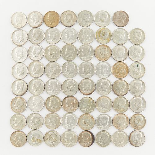 Group of 63 Kennedy Half Dollars 1964-1969