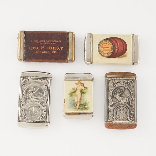 5 Antique American Silverplate Match Cases