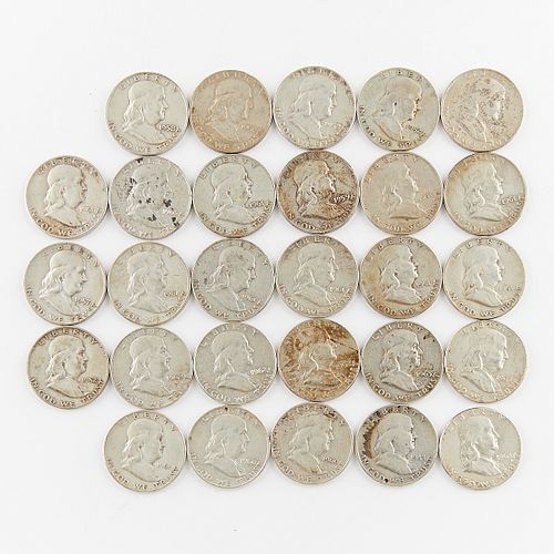 28 Benjamin Franklin Half Dollars 1948-1963