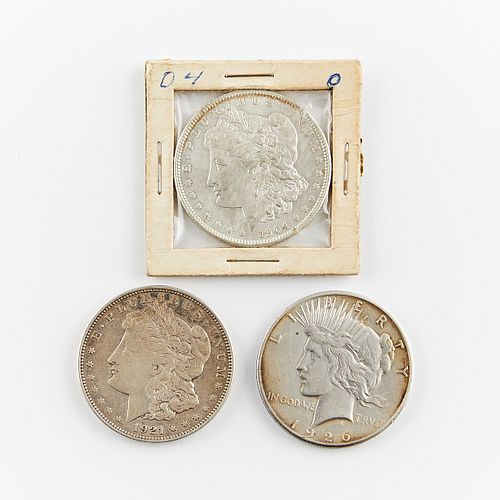 3 Silver Dollars 1904-1926 - 2 Morgan & 1 Peace