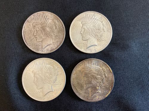 Group of Four US Peace Silver Dollars 1922, 1923, 1924