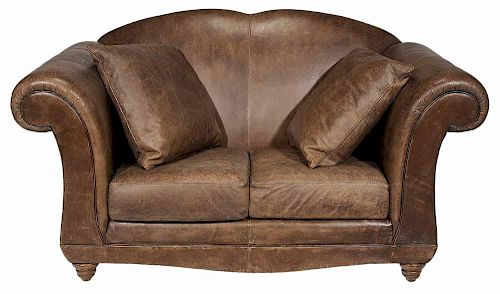 Contemporary Brown Leather-Upholstered