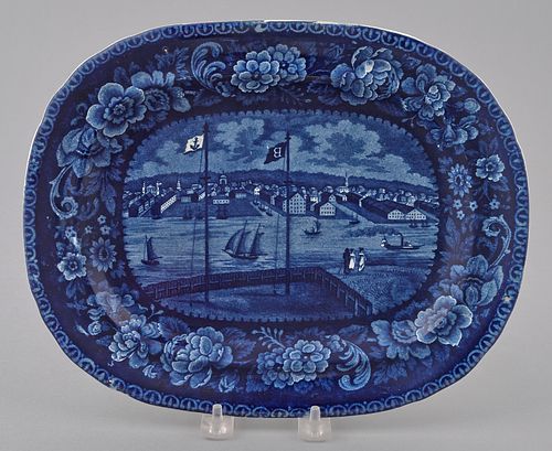 Historical blue Staffordshire Baltimore platter, 1