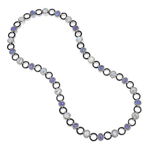 Tanzanite Moonstone Onyx and Diamond Chain Necklace
