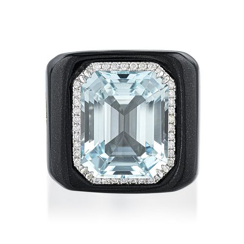 Aquamarine and Diamond Jade Ring
