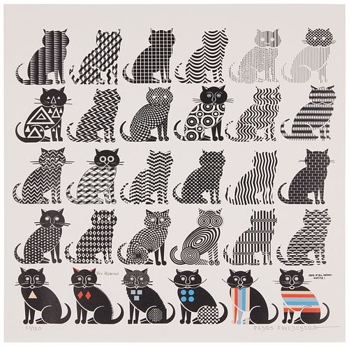 Pedro Friedeberg (b.1936), "Cats of All Nations: Unite!," Giclee in colors on paper, Image: 18" H x 19.5"; Sheet: 20.5" H x 20.5" W