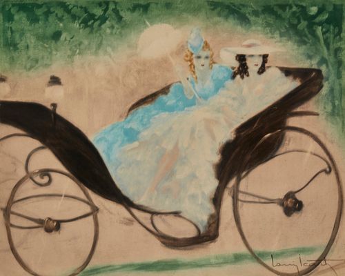 Louis Icart (1888-1950), "Springtime Promenade," 1953, Etching, drypoint, and aquatint in colors on paper, Plate: 12.75" H x 15.875" W; Sight: 13.75" 