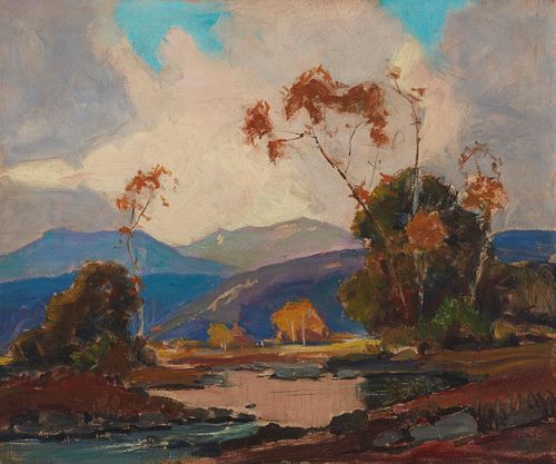 Attributed to Orrin White (1883-1969), Sycamore landscape, Oil on artist board, 20" H x 24" W