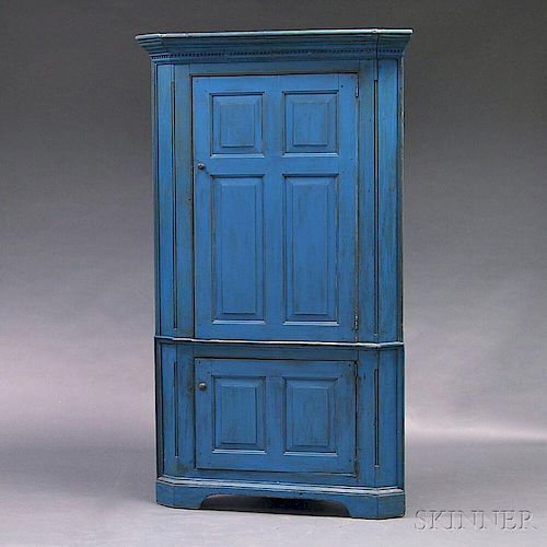 Blue-painted Corner Cupboard