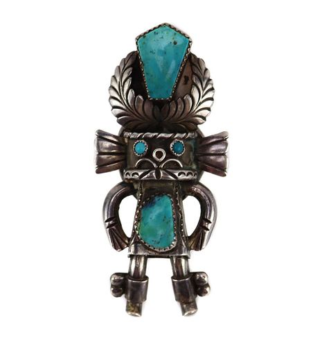 NO RESERVE - Navajo - Turquoise and Silver Kachina Ring c. 1976, size 7.5 (J15830)