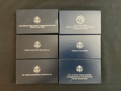 Group of 6 US Mint Proof 0.900 Silver Dollars