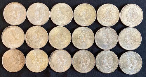 Group of 18 Mexico 1948 5 Peso Silver Coins