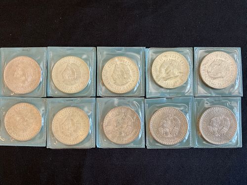 Group of 10 Mexico 1948 5 Peso Silver Coins Cuauhtemoc