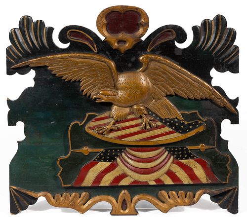 VERY FINE JOHN NAIL (1853-1938) WINCHESTER, SHENANDOAH VALLEY OF VIRGINIA CARVED AND PAINTED PATRIOTIC EAGLE WALL PLAQUE